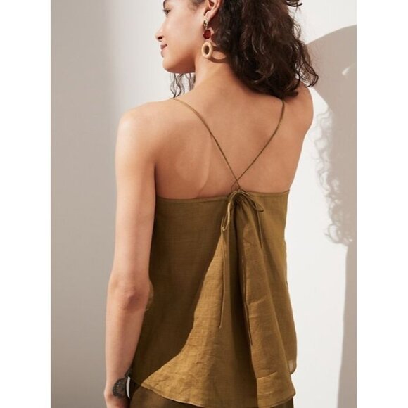 BANANA REPUBLIC White Ramie A-Line Square Neck Camisole Tank, Size Petite S - Picture 3 of 12